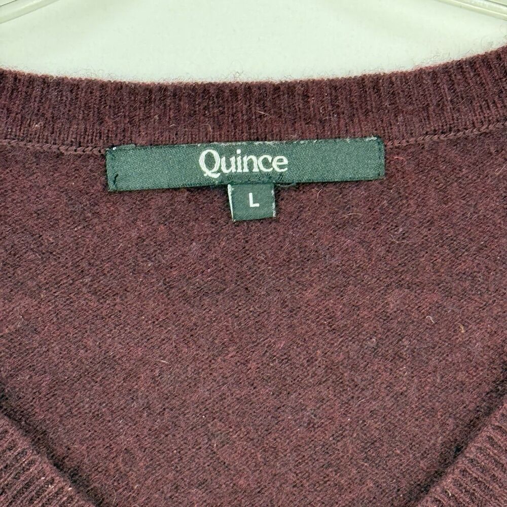 Quince Women Mongolian Cashmere V-Neck Sweater Rich Burgundy Sleeved Top Size L - Picture 9 of 16